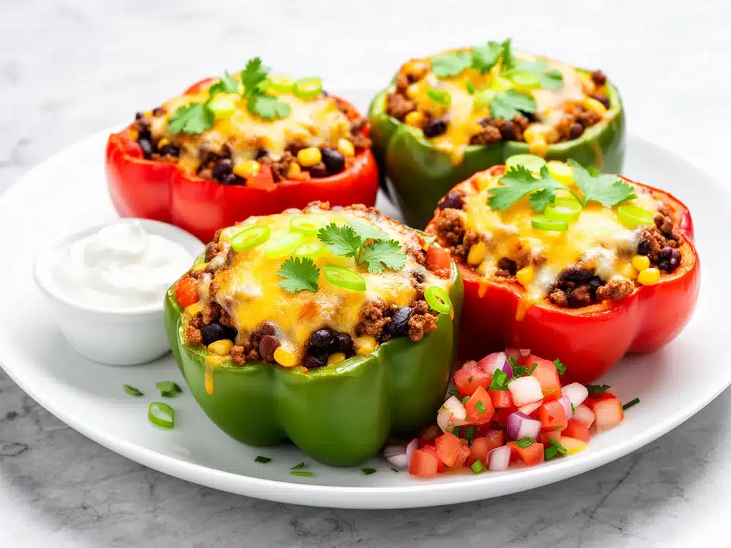 Home 2 cheesy enchilada stuffed bell peppers - featured image