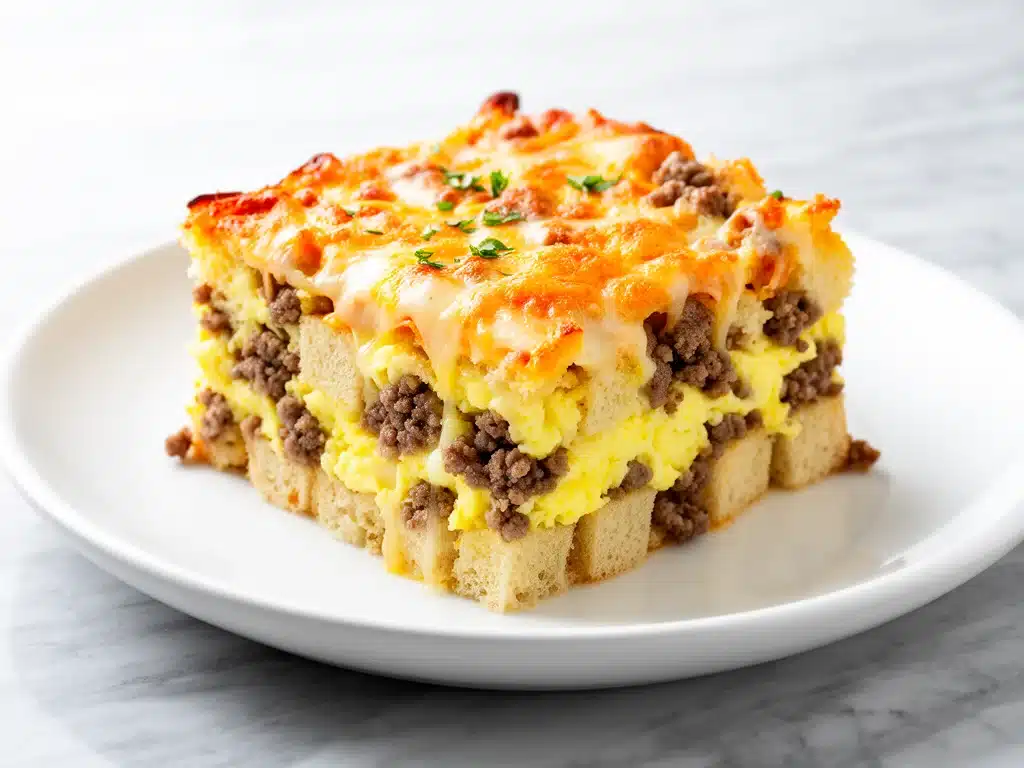 Home 2 cheesy sausage and egg breakfast casserole - featured image