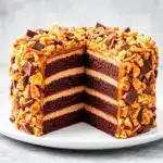 chocolate toffee crunch layer cake - featured image