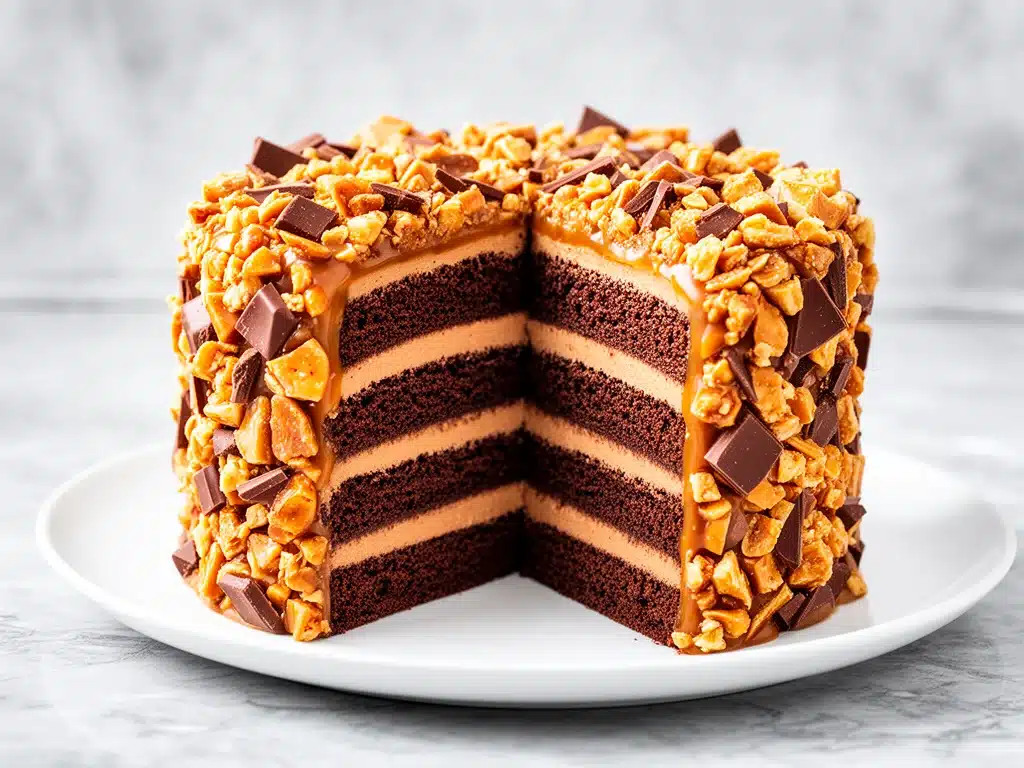 Home 1 chocolate toffee crunch layer cake - featured image