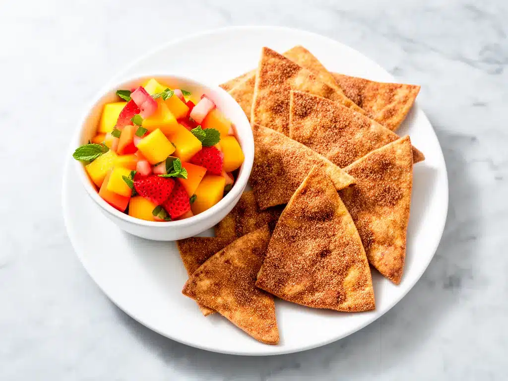 Cinnamon Sugar Tortilla Chips: 5-Min Easy Fruit Snack 4 cinnamon sugar tortilla chips preparation steps