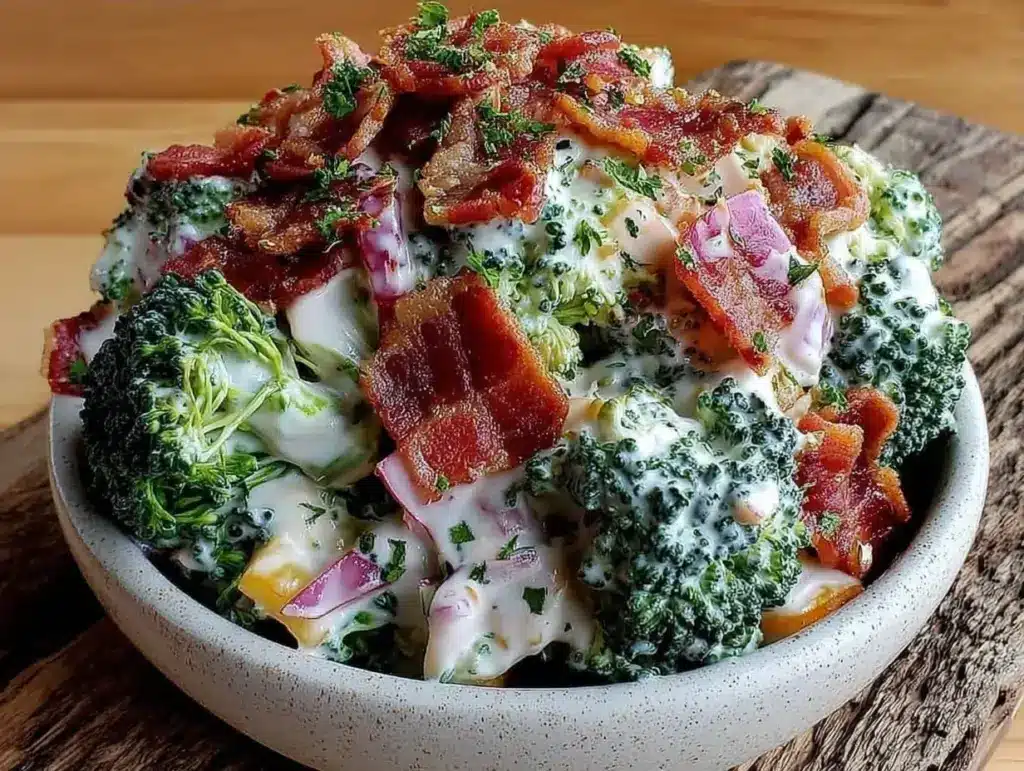 creamy broccoli bacon ranch salad - featured image