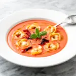 creamy roasted red pepper tortellini soup - featured image