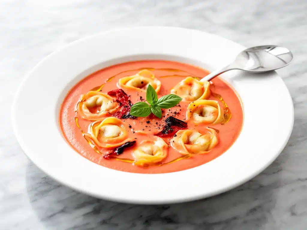 Home 1 creamy roasted red pepper tortellini soup - featured image