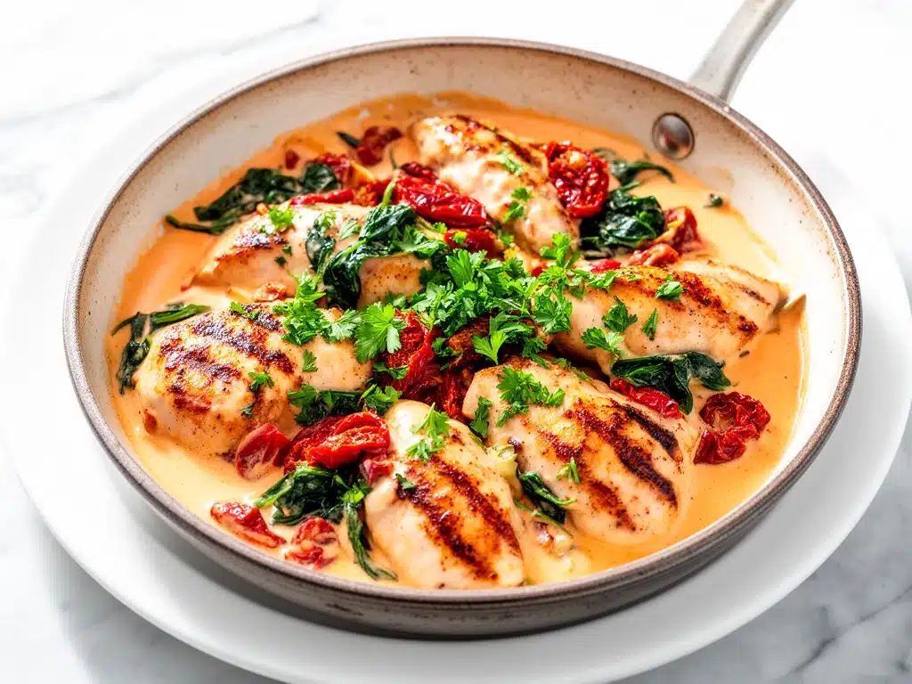 creamy sun-dried tomato spinach chicken skillet - featured image