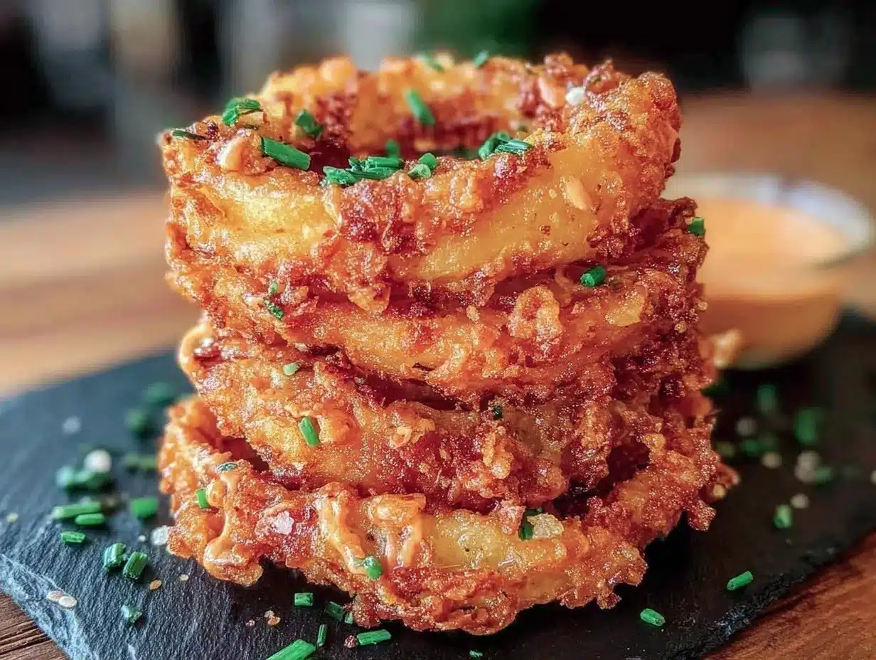 Crispy Onion Ring Tower: Best Game Day Snack on a Budget 4 crispy onion ring tower preparation steps