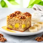 fluffy banana nut baked oatmeal squares - featured image