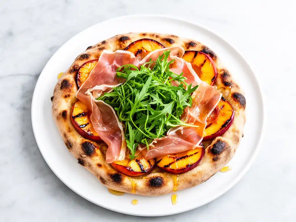 Grilled Peach Prosciutto Flatbread: 15 Min Summer Appetizer 4 grilled peach prosciutto flatbread preparation steps