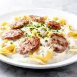 one-pot creamy sausage tortellini skillet - featured image