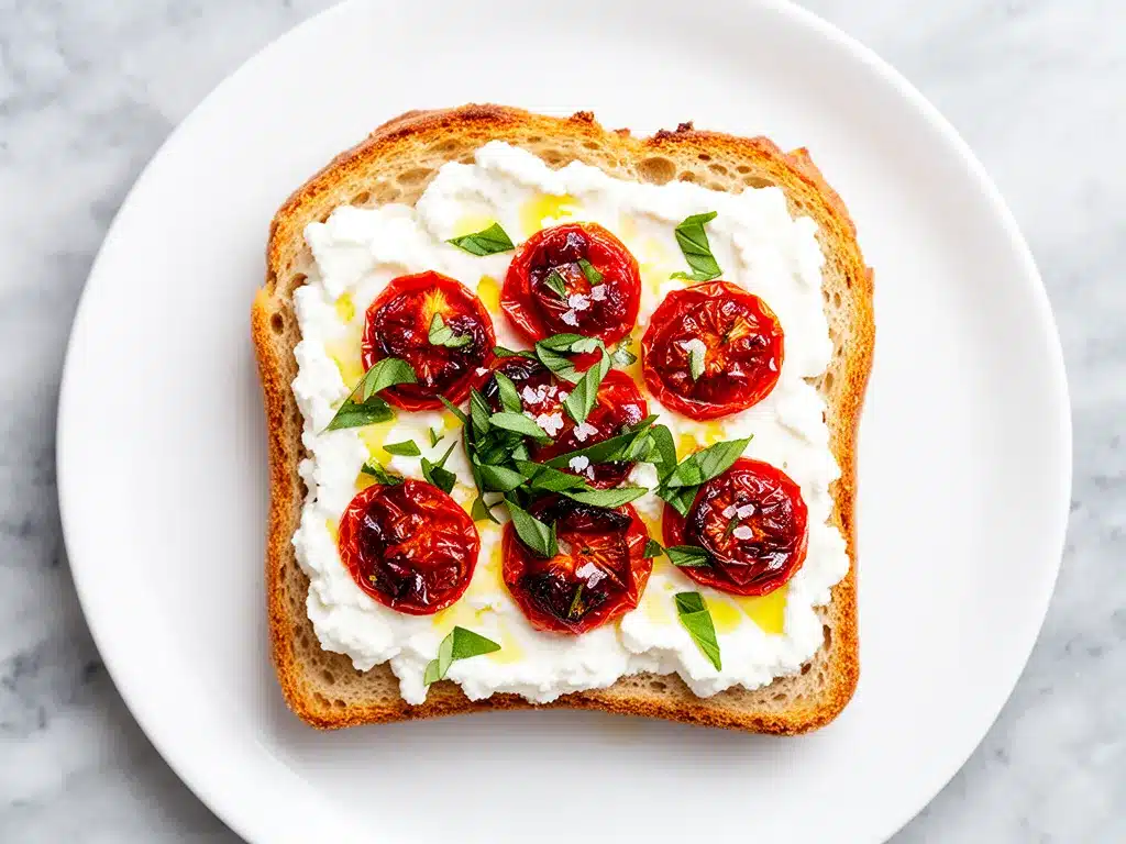 Roasted Cherry Tomato and Whipped Ricotta Toast: 5-Min Easy Recipe 4 roasted cherry tomato and whipped ricotta toast preparation steps