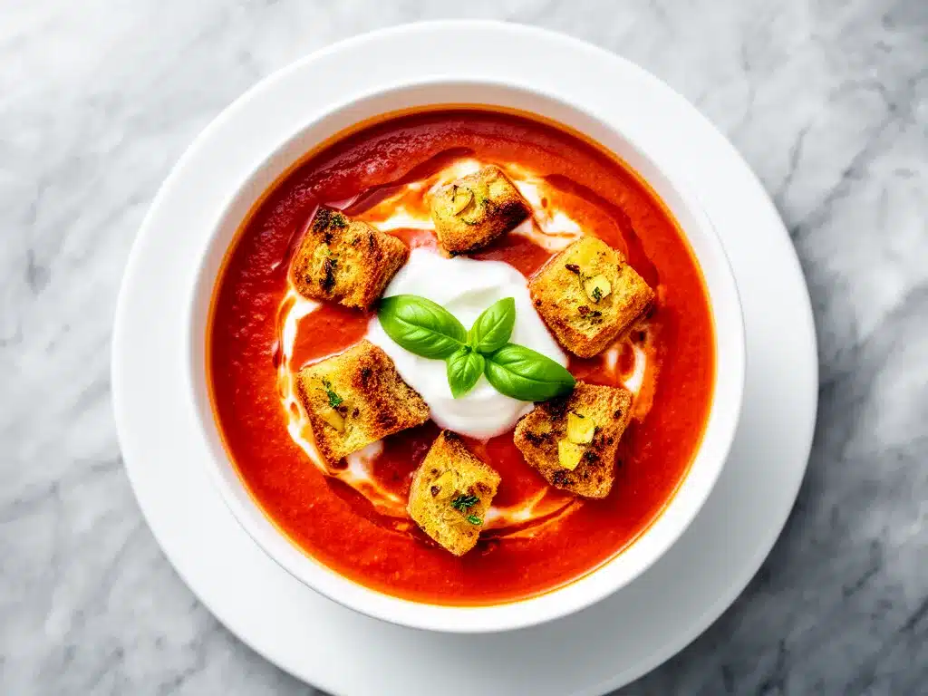 Roasted Red Pepper and Tomato Soup with Garlic Croutons 4 roasted red pepper and tomato soup preparation steps