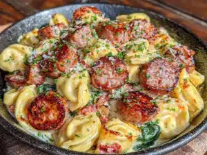 creamy sausage tortellini skillet - featured image