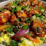 low-carb cauliflower fried rice with sesame ginger chicken - featured image