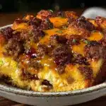 never-soggy sausage and egg breakfast casserole - featured image