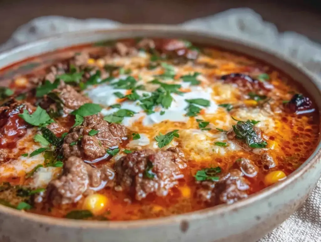 slow cooker ground beef taco soup - featured image