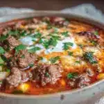 slow cooker ground beef taco soup - featured image